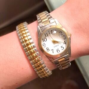Vintage Quartz MZ Berger Women's 2 Tone Watch and 2 Tone Bracelet Bundle